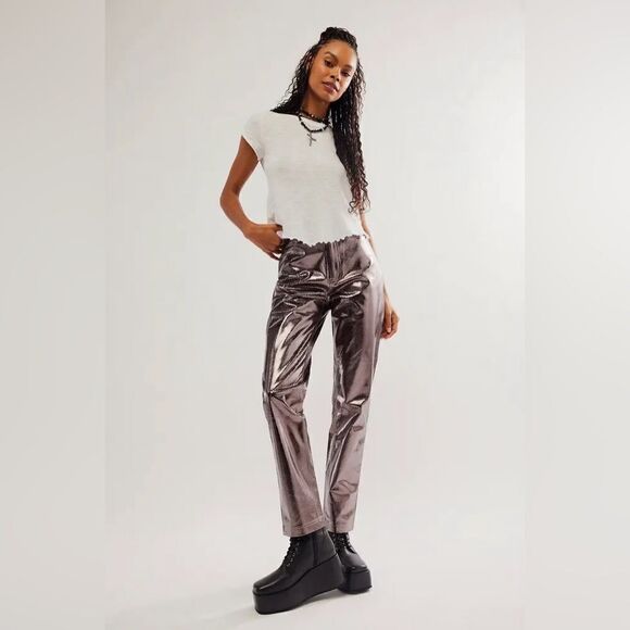Free People x Hosbjerg Lucy Metallic Pants L - Picture 1 of 7